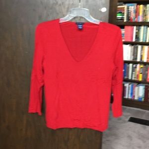 Gap red v neck 3/4 sleeve top large stretchy